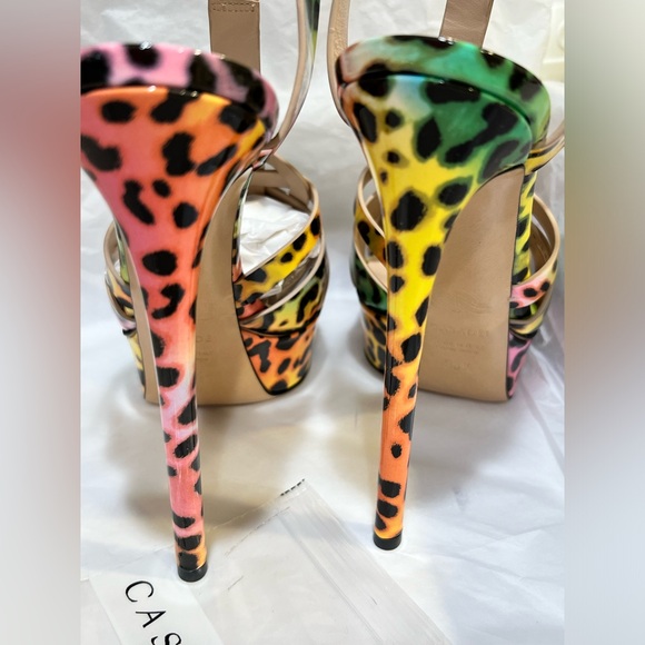 NEW CASADEI FLORA Leopard Colorful Patent Leather Platform Sandal Heels EU 38.5 - Picture 8 of 13